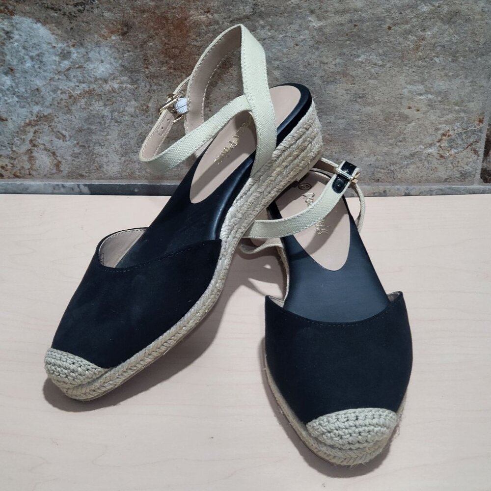 Dream Paris Black 6.5 Espadrille Sandal Strap Buckle Close Toe - Picture 3 of 10
